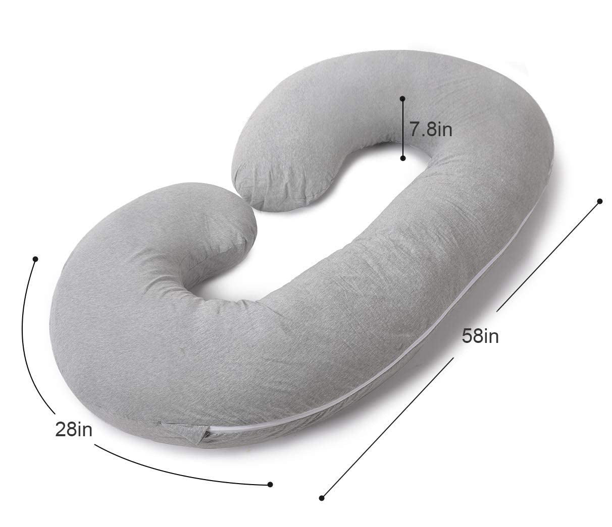 Pregnancy Pillow,Maternity Body Pillow with Velvet Cover,C Shaped Body Pillow for Sleeping (Grey Jersey)