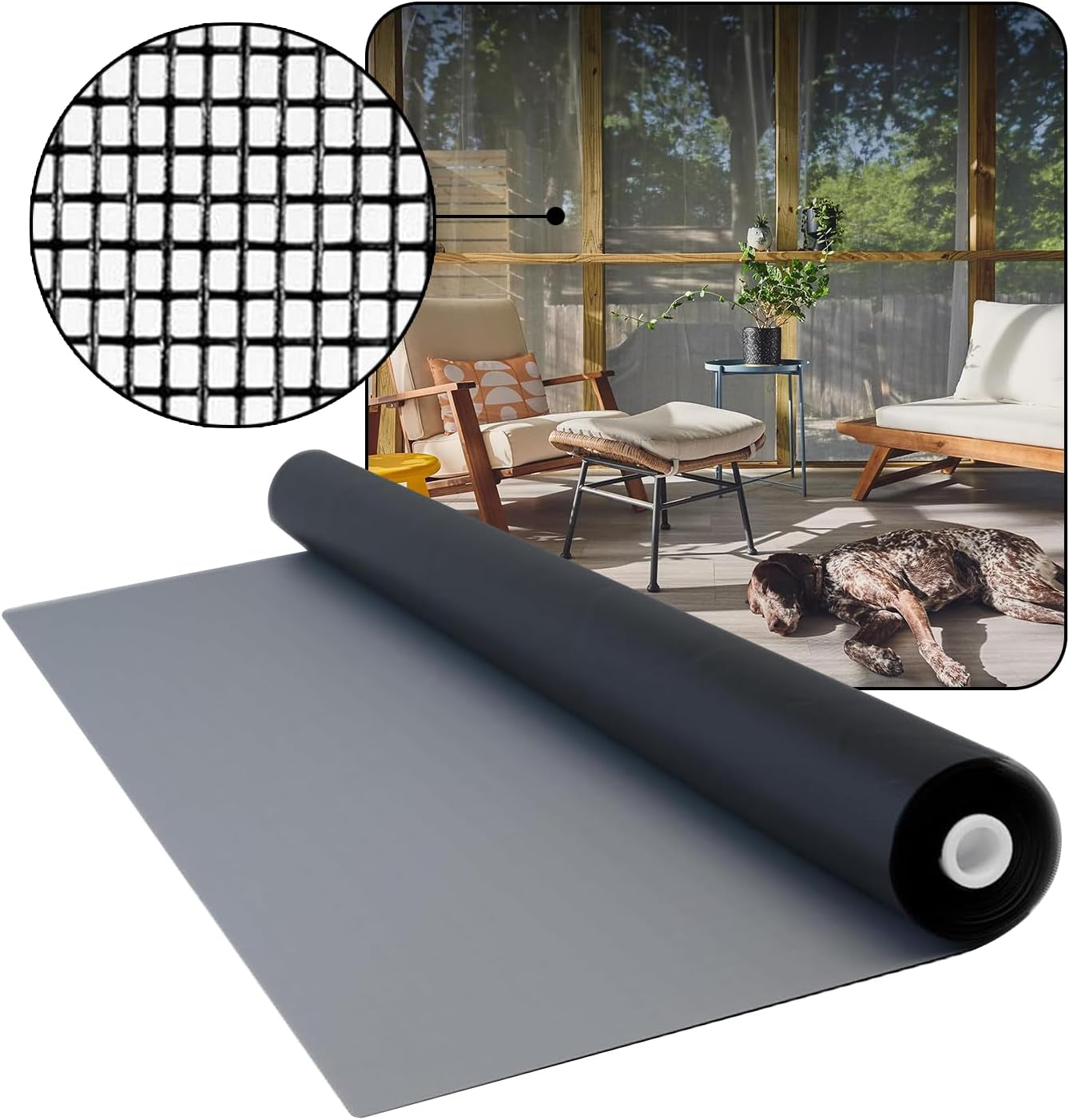DOCA 84 in X 100 Ft Window Screen Mesh - Window Screen Replacement, Fiberglass Mesh Roll for Window, Patio Screen, Porch Screen, or Door - Charcoal